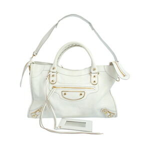 Balenciaga Metallic City Bag White Leather